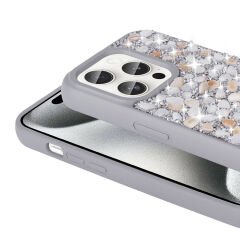 iPhone 15 Pro Max Kılıf Parlak Taşlı Tasarım Linea Kapak Kılıf