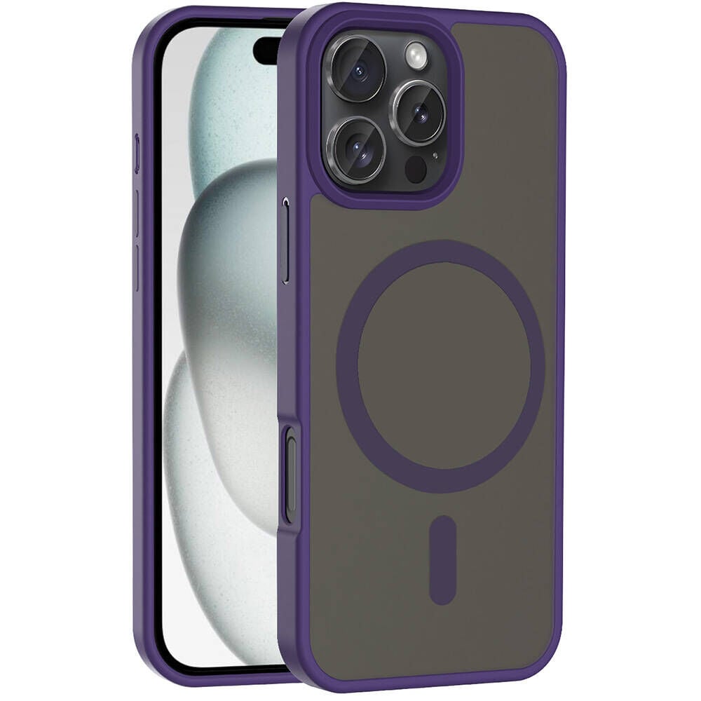 iPhone 16 Pro Max Kılıf Kablosuz Şarj Özellikli Mat Arka Yüzey Sio Kapak Derin Mor