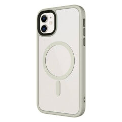 iPhone 11 Kılıf Mat Arka Yüzey Wireless Şarj Özellikli Flet Magsafe Kapak Koyu Yeşil