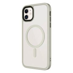 iPhone 11 Kılıf Mat Arka Yüzey Wireless Şarj Özellikli Flet Magsafe Kapak Mavi