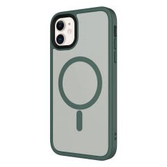 iPhone 11 Kılıf Mat Arka Yüzey Wireless Şarj Özellikli Flet Magsafe Kapak Mavi