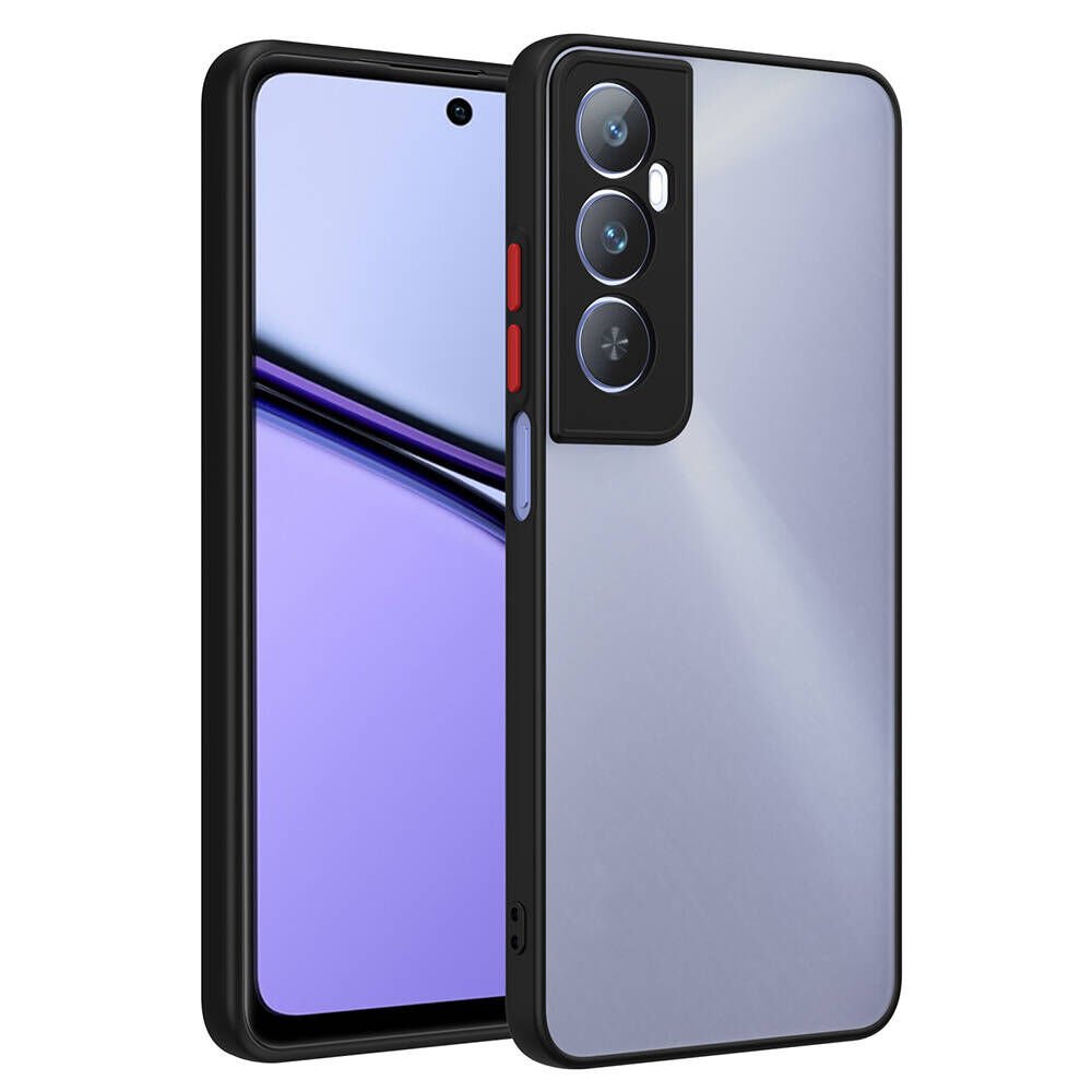 Realme C65 4G Kılıf Mat Kamera Korumalı Renkli Tuşlu Sert Silikon Hux Kapak Siyah