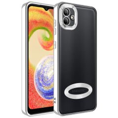 Samsung Galaxy A04 Kamera Korumalı Logo Gösteren Omega Kapak kılıf Gümüş