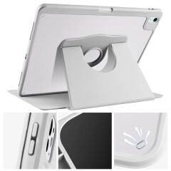 Apple iPad Pro 12.9 2022 M2 Kılıf Termik Kalem Bölmeli Dönebilen Standlı Kılıf Gri