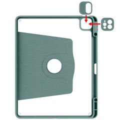 Apple iPad Pro 12.9 2022 M2 Kılıf Termik Kalem Bölmeli Dönebilen Standlı Kılıf Koyu Yeşil
