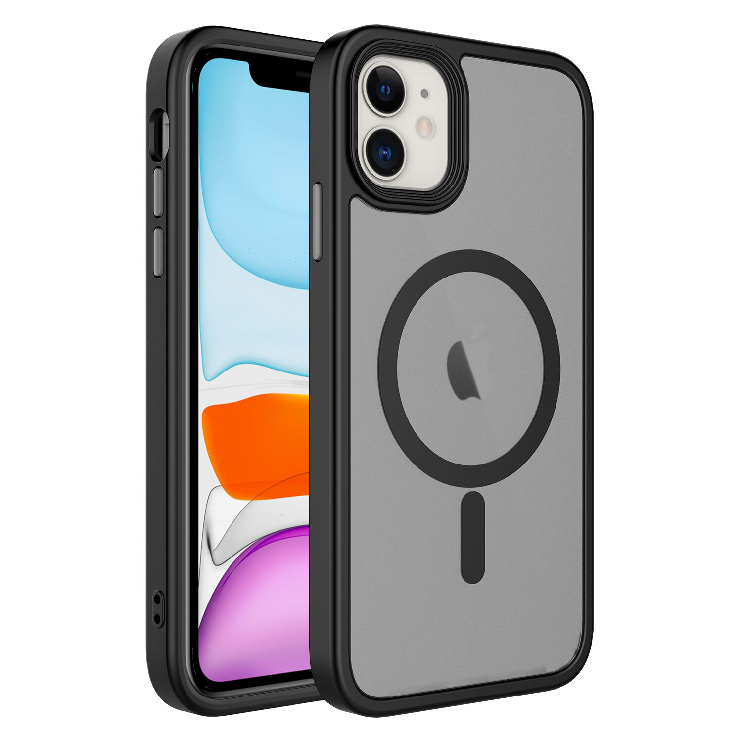 iPhone 11 Kılıf Mat Arka Yüzey Wireless Şarj Özellikli Flet Magsafe Kapak Siyah