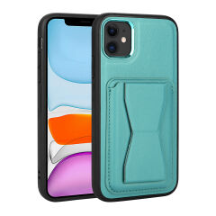 iPhone 11 Kılıf Kartlıklı Standlı ​Pu Deri Memo Kapak Kahve Açık