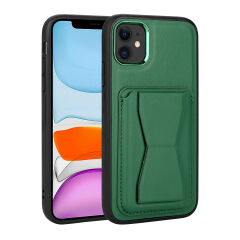 iPhone 11 Kılıf Kartlıklı Standlı ​Pu Deri Memo Kapak Kahve Açık