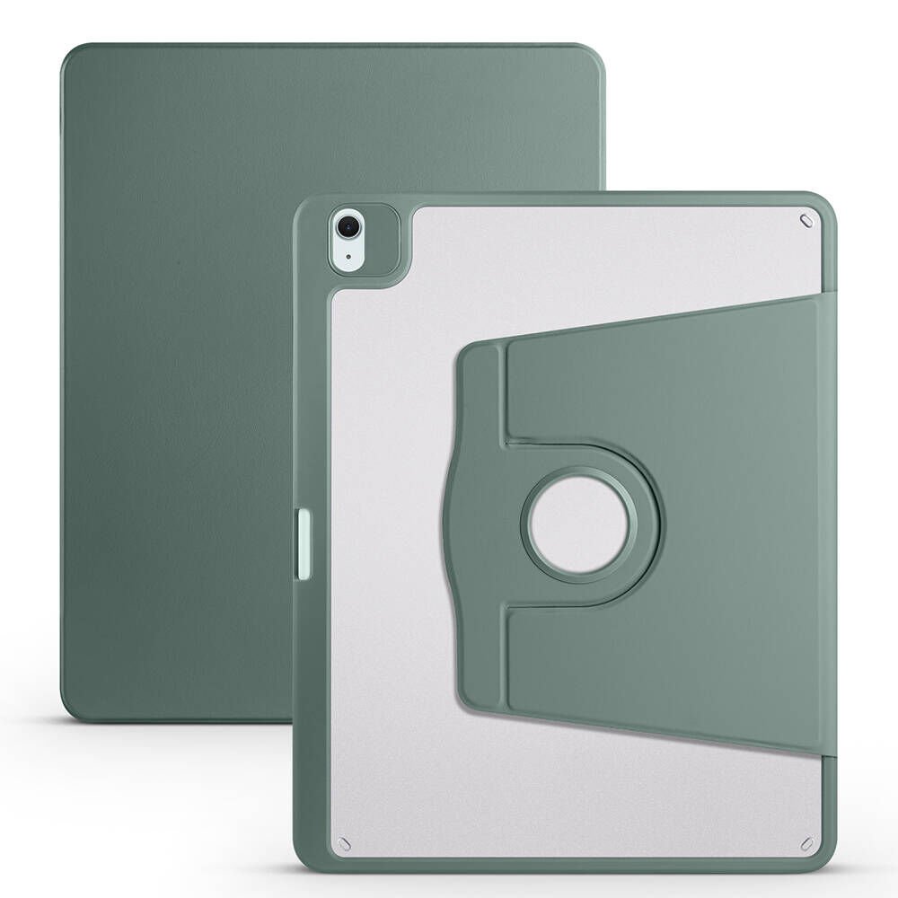 Apple iPad Pro 12.9 2022 M2 Kılıf Termik Kalem Bölmeli Dönebilen Standlı Kılıf Koyu Yeşil