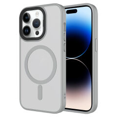 iPhone 14 Pro Kılıf Mat Arka Yüzey Wireless Şarj Özellikli Flet Magsafe Kapak Gri