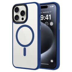 İPhone 14 Pro Max Kılıf Mat Arka Yüzey Wireless Şarj Özellikli Flet Magsafe Kapak Mavi