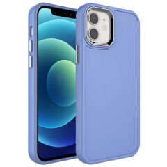 iPhone 12 Kılıf Metal Çerçeve ve Buton Tasarımlı Sert Botox Kapak Lavendery Gray