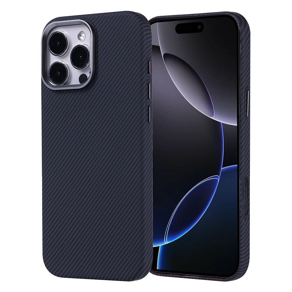 iPhone 16 Pro Max Kılıf Kablosuz Şarj Özellikli Karbon Fiber Görünümlü Nekst Kapak
