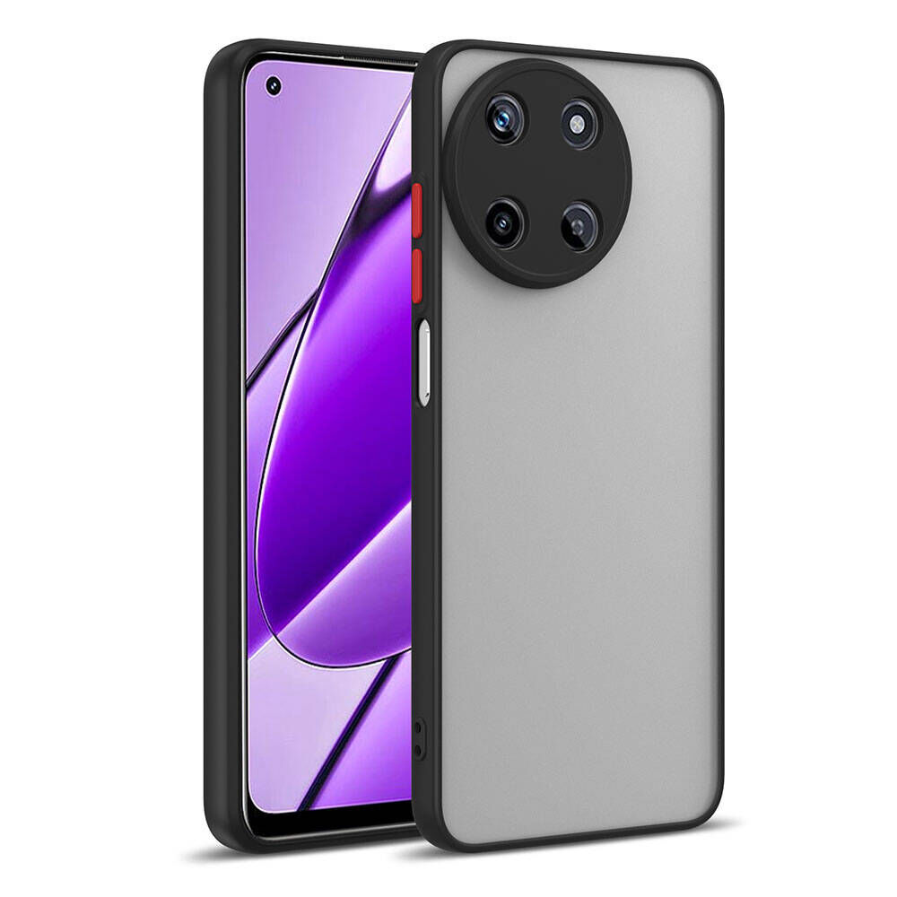 Realme 11 4G Kılıf Mat Kamera Korumalı Renkli Tuşlu Sert Silikon Hux Kapak Siyah