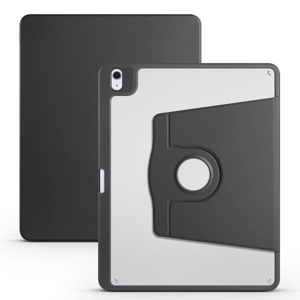 Apple iPad Pro 12.9 2022 M2 Kılıf Termik Kalem Bölmeli Dönebilen Standlı Kılıf Siyah
