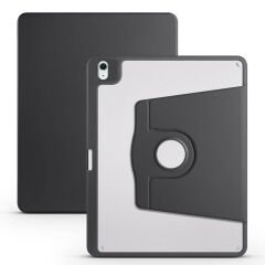 Apple iPad Pro 12.9 2022 M2 Kılıf Termik Kalem Bölmeli Dönebilen Standlı Kılıf Siyah