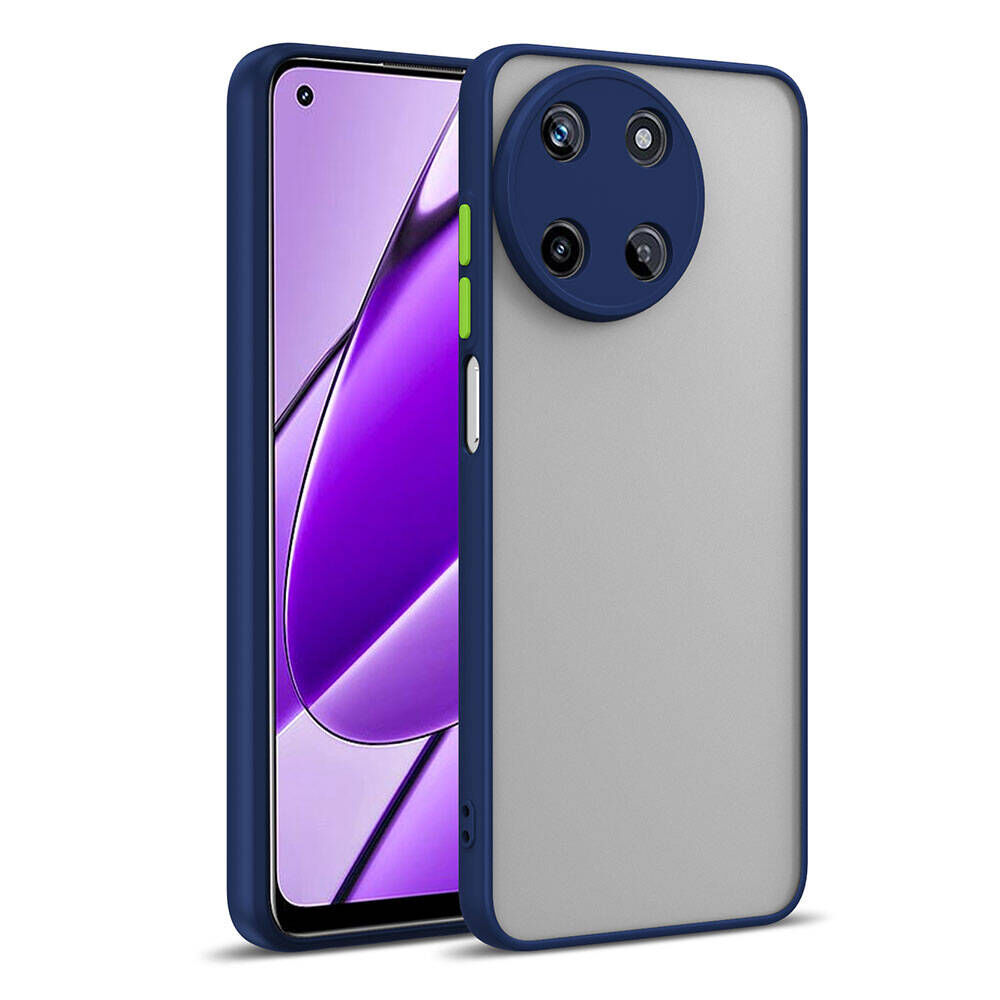 Realme 11 4G Kılıf Mat Kamera Korumalı Renkli Tuşlu Sert Silikon Hux Kapak Lacivert