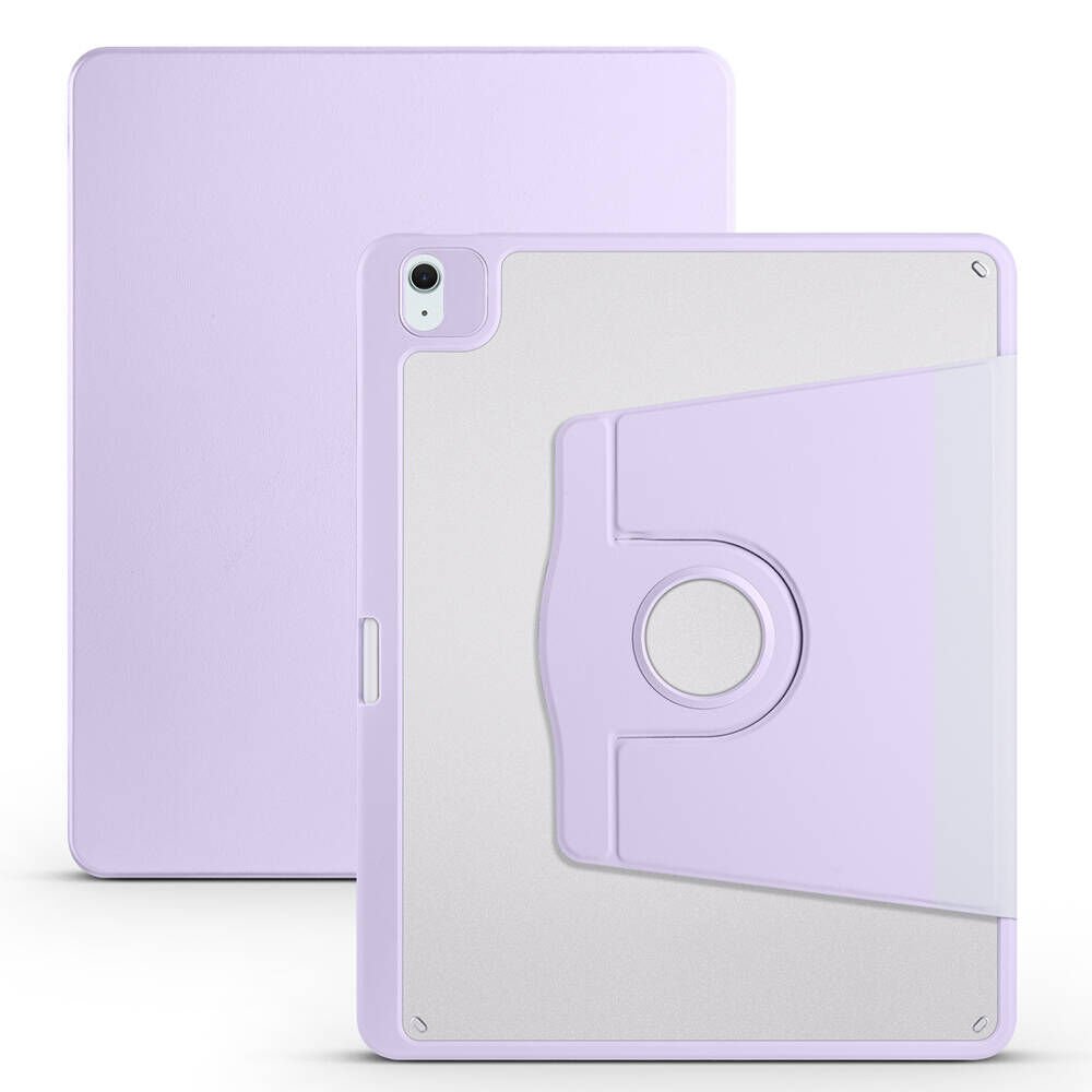 Apple iPad Pro 12.9 2022 M2 Kılıf Termik Kalem Bölmeli Dönebilen Standlı Kılıf Lila