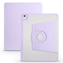 Apple iPad Pro 12.9 2022 M2 Kılıf Termik Kalem Bölmeli Dönebilen Standlı Kılıf Lila