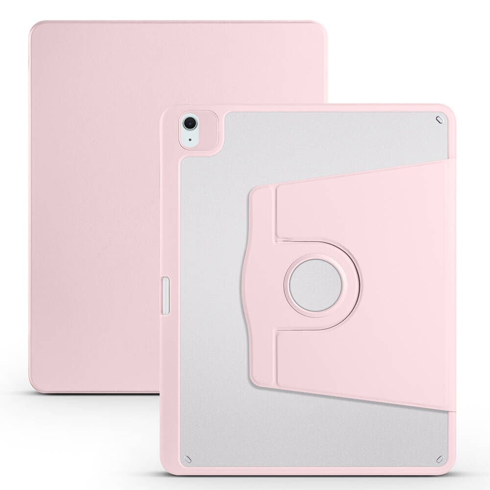 Apple iPad Pro 12.9 2022 M2 Kılıf Termik Kalem Bölmeli Dönebilen Standlı Kılıf Pembe