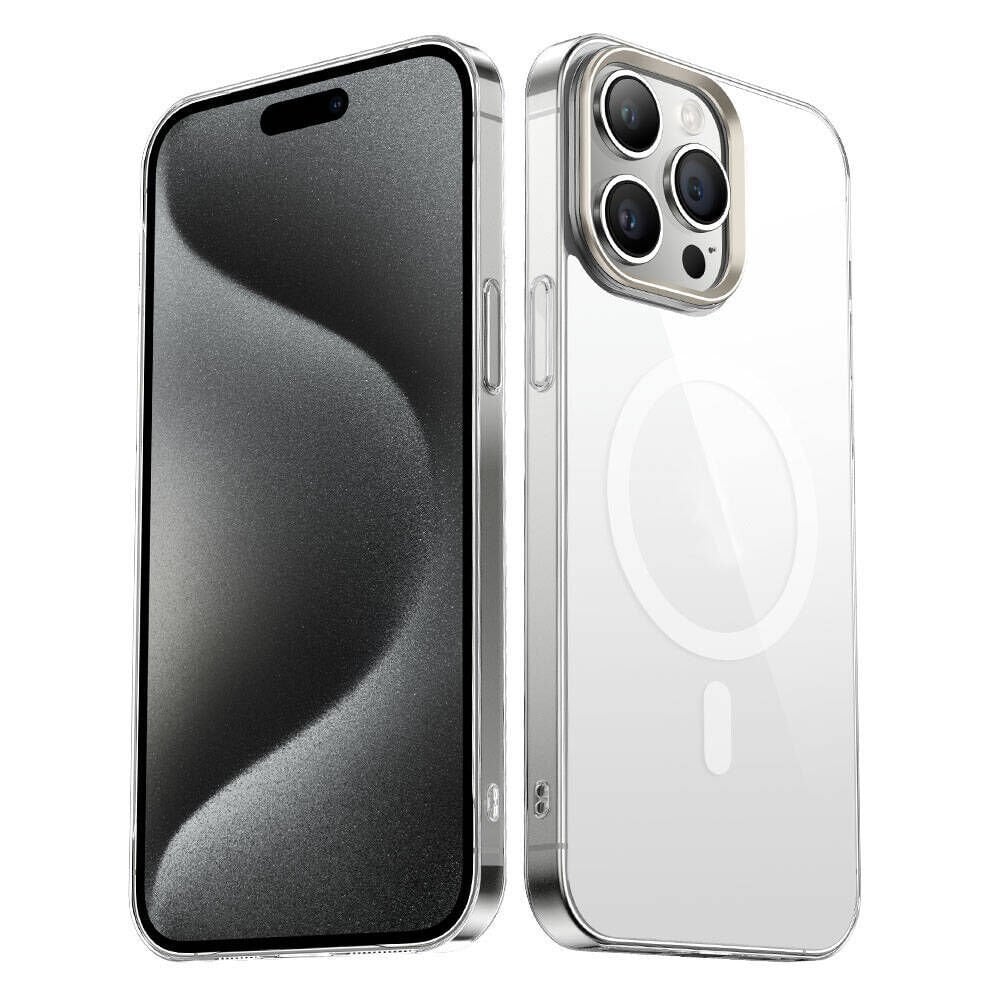 iPhone 15 Pro Max Kılıf  Wireless Şarj Özellikli Şeffaf G-Glass Kapak Kılıf Titanyum