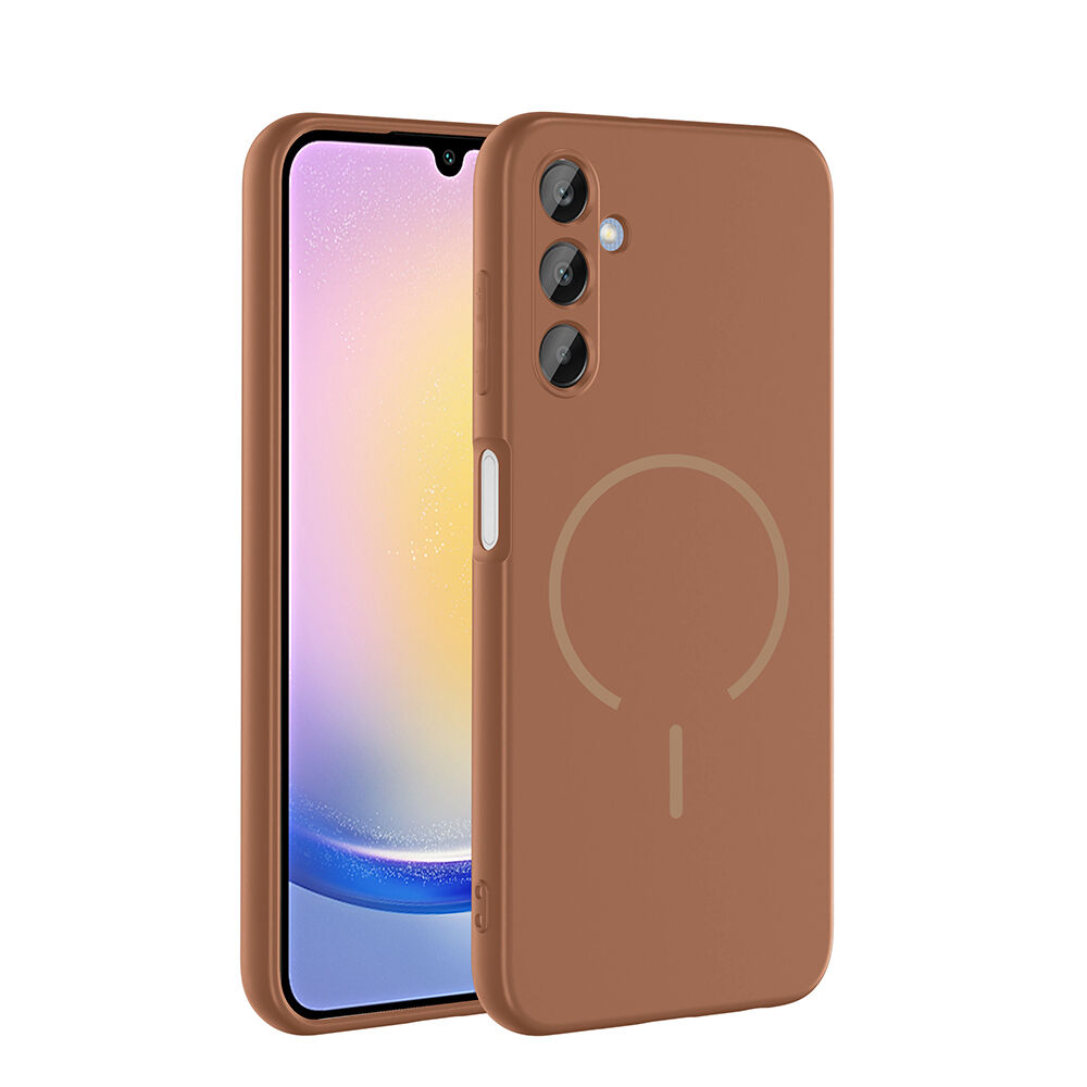 Samsung Galaxy A25 Kılıf Meta Lansman M-Safe Kamera Korumalı içi Kadife Yumuşak Renkli Süet Silikon Kahverengi