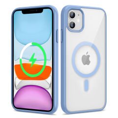 iPhone 11 Kılıf Magsafe Wireless Şarj Özellikli Silikon Ege Kapak Mavi Açık