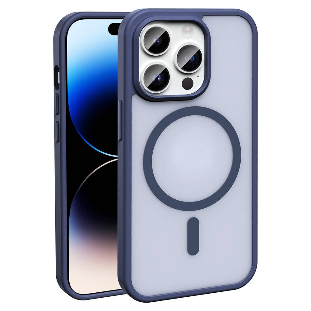 iPhone 14 Pro Max Kılıf Magsafe Şarj Özellikli Mat Arka Yüzey Sio Kapak Lacivert