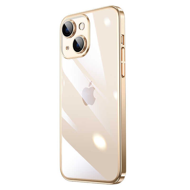 iPhone 14 Plus Kılıf Sert PC Renkli Çerçeveli  Riksos Kapak Gold
