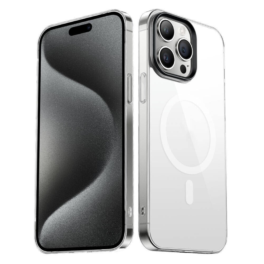 iPhone 15 Pro Max Kılıf  Wireless Şarj Özellikli Şeffaf G-Glass Kapak Kılıf Siyah