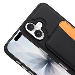 iPhone 16 Uyumlu Kartlıklı Süni Deri X-Kart Cüzdan Silikon Kapak