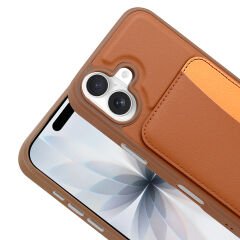 iPhone 16 Uyumlu Kartlıklı Süni Deri X-Kart Cüzdan Silikon Kapak