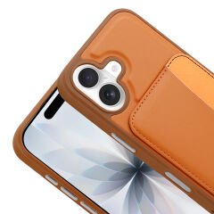 iPhone 16 Uyumlu Kartlıklı Süni Deri X-Kart Cüzdan Silikon Kapak