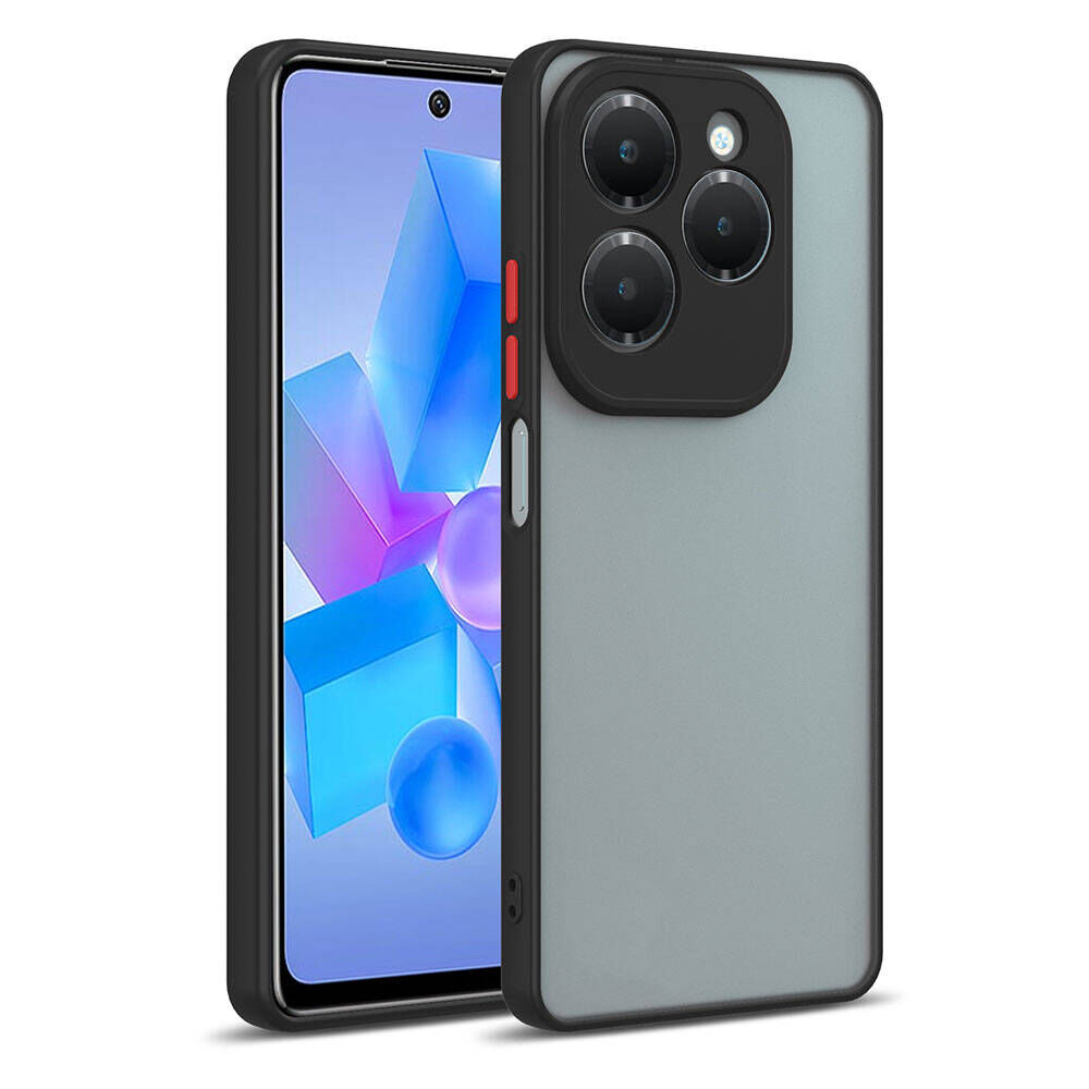 İnfinix Hot 40i Kılıf Mat Kamera Korumalı Renkli Tuşlu Sert Silikon Hux Kapak Siyah