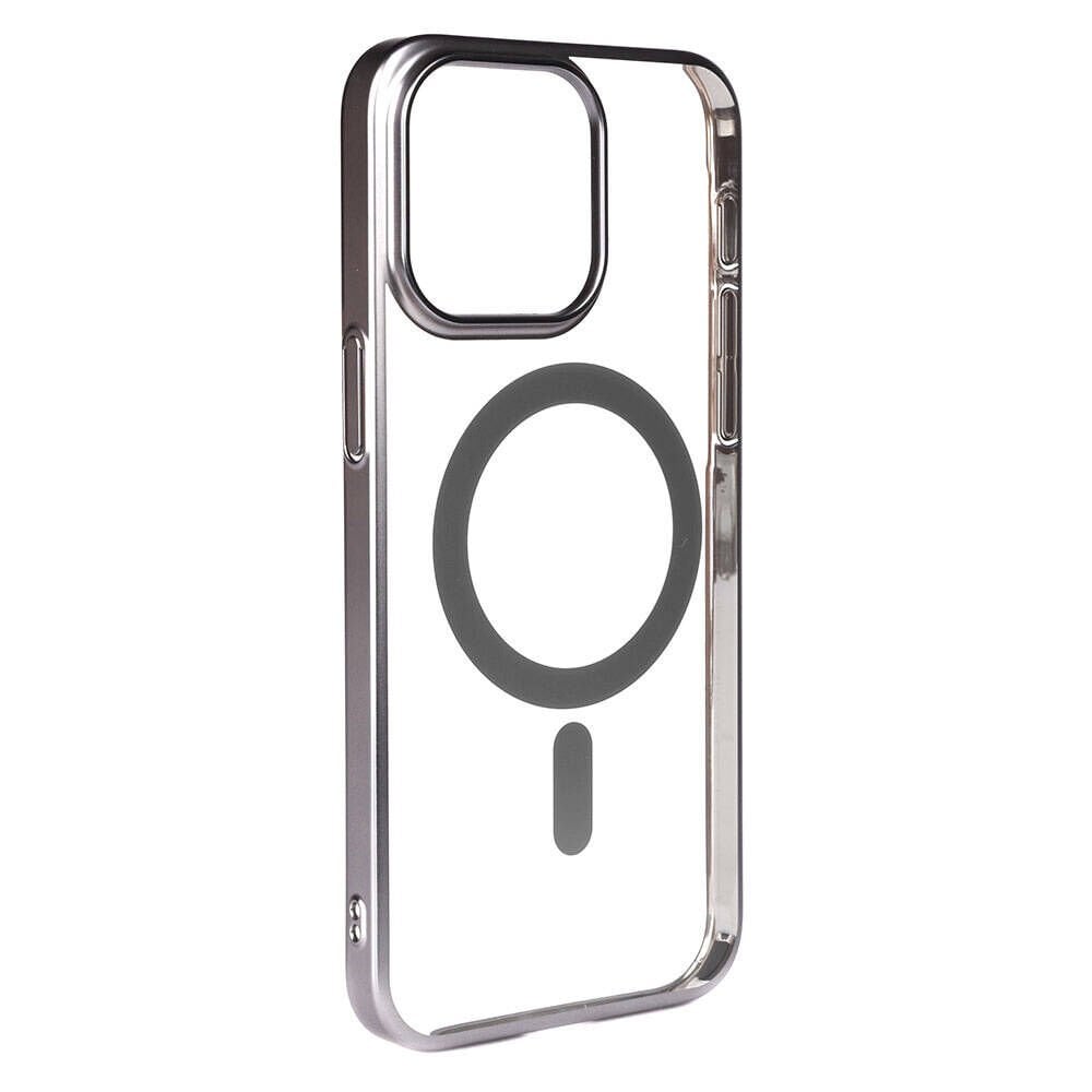 iPhone 15 Pro Max Kılıf Wireless Şarj Özellikli Sert PC Mat Riksos Magsafe Kapak Kılıf Gri