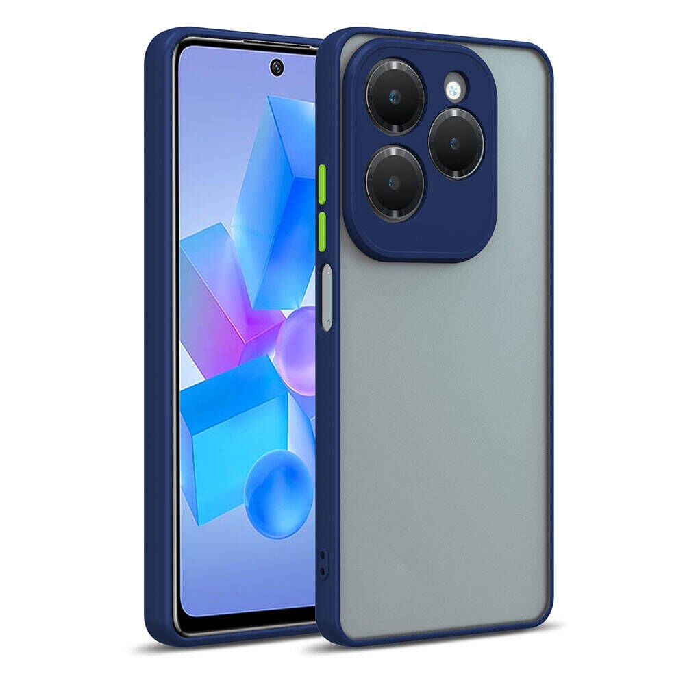 İnfinix Hot 40i Kılıf Mat Kamera Korumalı Renkli Tuşlu Sert Silikon Hux Kapak Lacivert