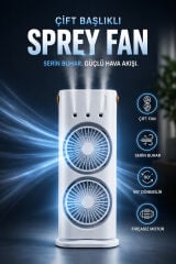 Sulu Buharlı Çift Başlıklı Klima Fanı Taşınabilir USB Şarjlı 3 Kademeli LED Işıklı, Masaüstü Fan, Taşınabilir Fan