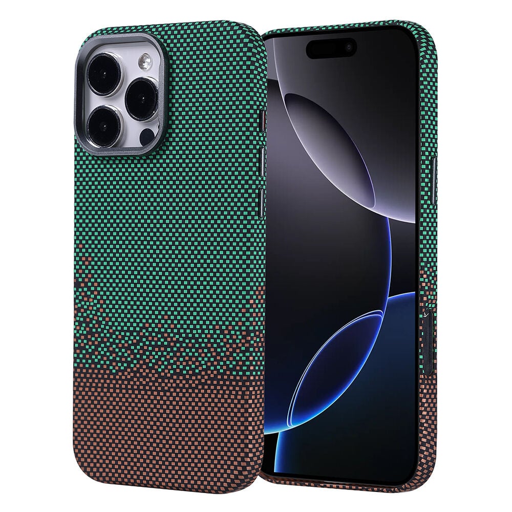 iPhone 16 Pro Kılıf Kablosuz Şarj Özellikli Karbon Fiber Görünümlü Nekst Kapak Yeşil