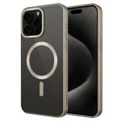 iPhone 15 Pro Max Kılıf Mat Tasarımlı Magsafe Wireless Şarj Özellikli Mat Setro Kapak Kılıf Titanyum