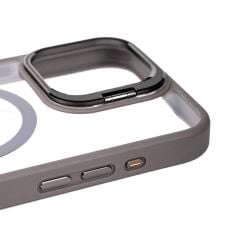 iPhone 15 Pro Max Kılıf Magsafe Wireless Şarj Özellikli Standlı Magsafe Klon Lensli Kapak Kılıf