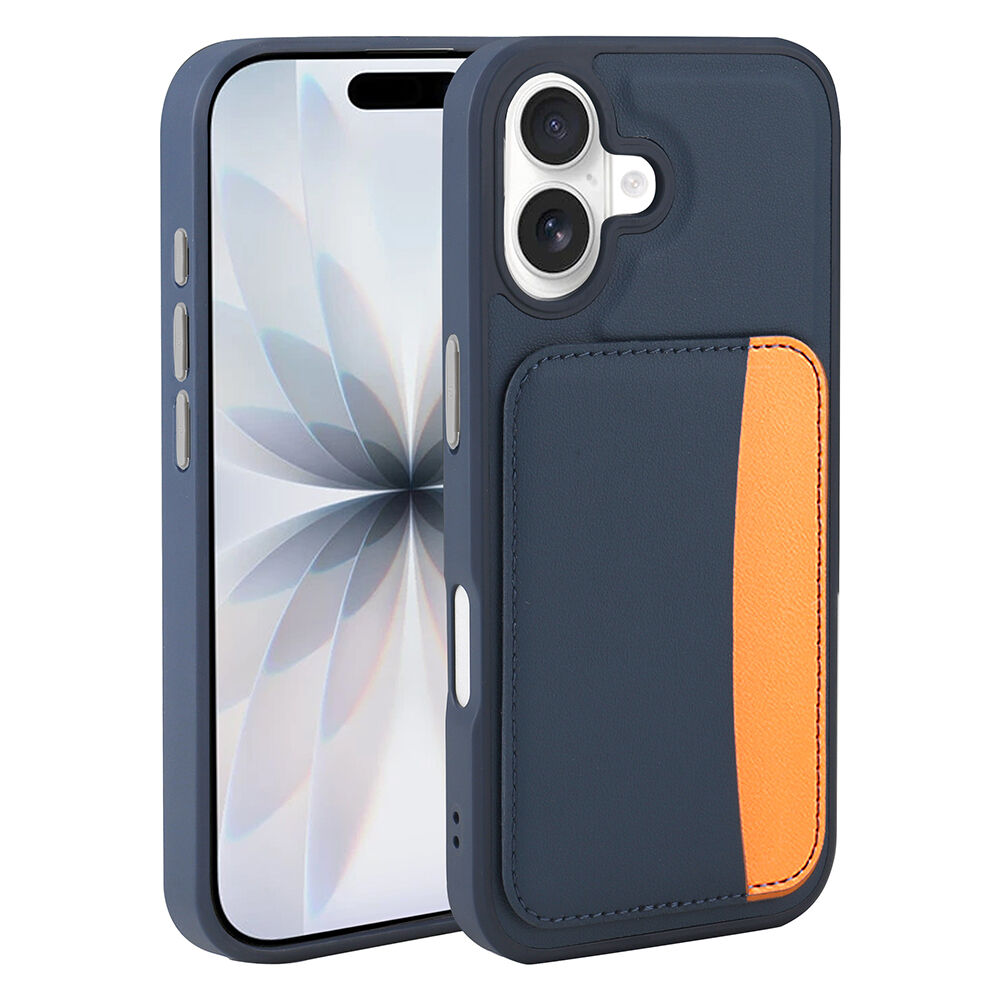 iPhone 16 Uyumlu Kartlıklı Süni Deri X-Kart Cüzdan Silikon Kapak Lacivert