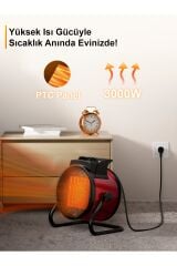 Elektrikli Isıtıcı Fan 3000W Hızlı Isınma, 3 Kademeli Ayar, Sessiz PTC Isıtma