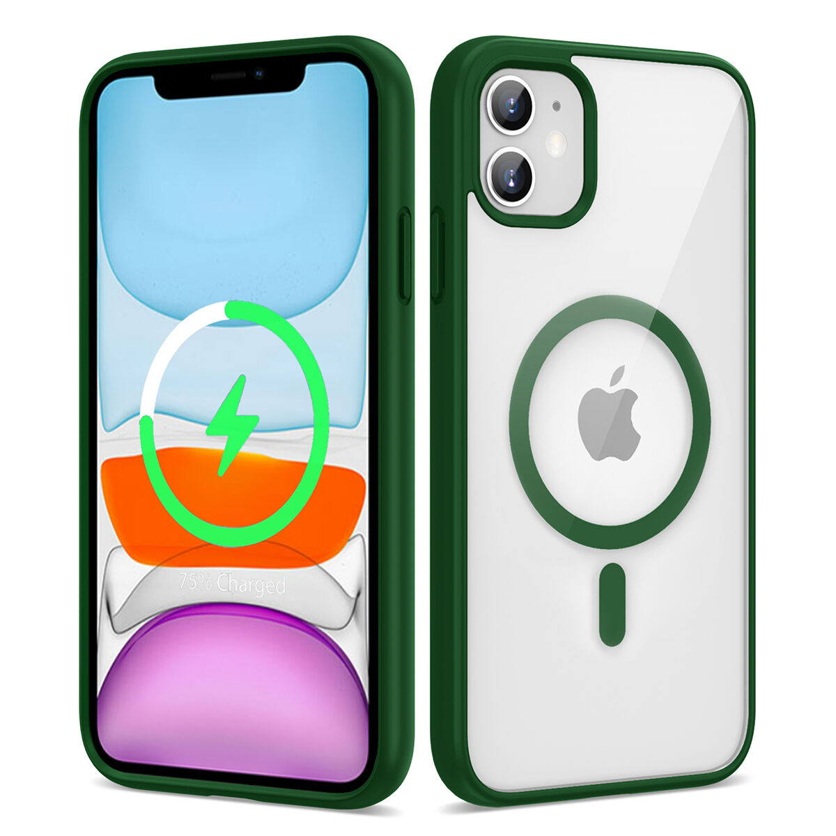 iPhone 11 Kılıf Magsafe Wireless Şarj Özellikli Silikon Ege Kapak Koyu Yeşil