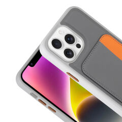 iPhone 16 Pro Uyumlu Kartlıklı Süni Deri X-Kart Cüzdan Silikon Kapak