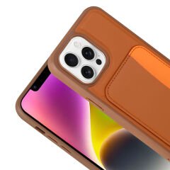 iPhone 16 Pro Uyumlu Kartlıklı Süni Deri X-Kart Cüzdan Silikon Kapak