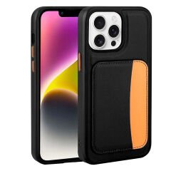 iPhone 16 Pro Uyumlu Kartlıklı Süni Deri X-Kart Cüzdan Silikon Kapak