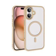 iPhone 16 Kılıf Wireless Şarj Özellikli Krom Magsafe Silikon Kapak Rose Gold