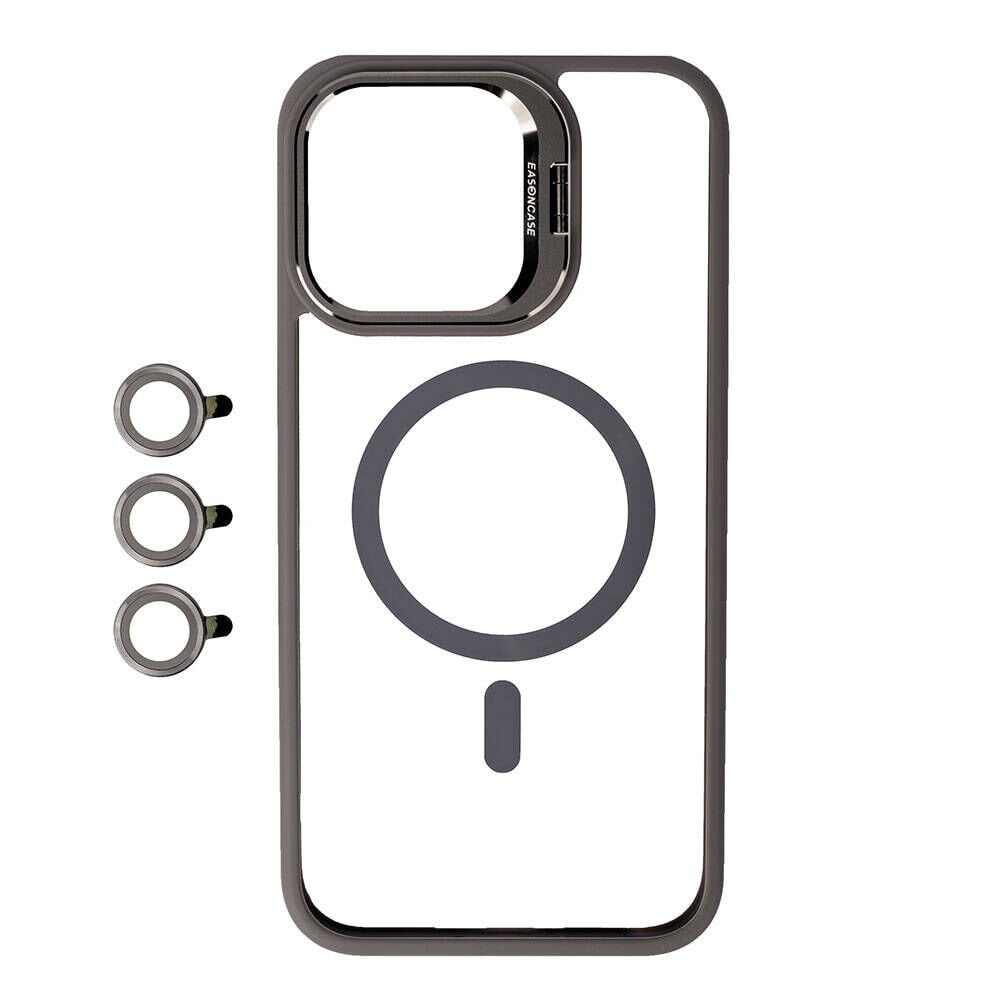 iPhone 15 Pro Max Kılıf Magsafe Wireless Şarj Özellikli Standlı Magsafe Klon Lensli Kapak Kılıf Gri