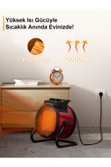 Elektrikli Isıtıcı Fan 3000W Hızlı Isınma, 3 Kademeli Ayar, Sessiz PTC Isıtma Gri