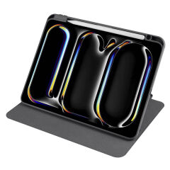 Apple iPad Pro 11 2024 Kılıf Termik Kalem Bölmeli Dönebilen Standlı Kılıf Siyah